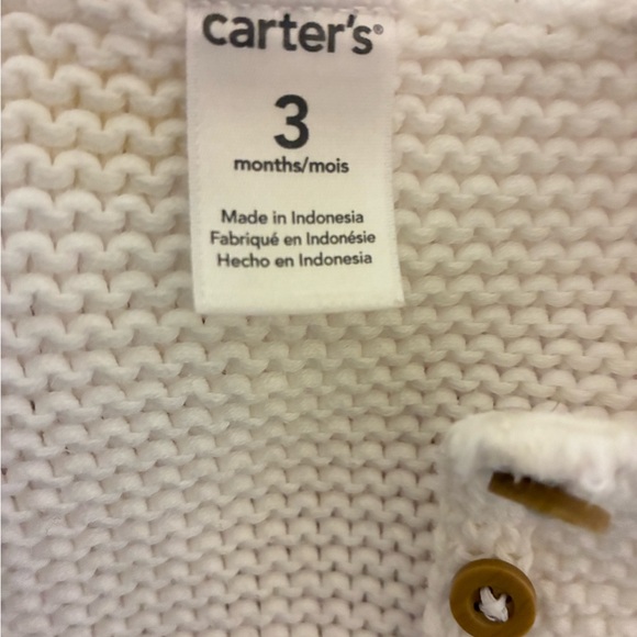 Carter White Knit Cardigan Brown Buttons 3m girl,cotton,boho,white,Easter,spring - Picture 5 of 7